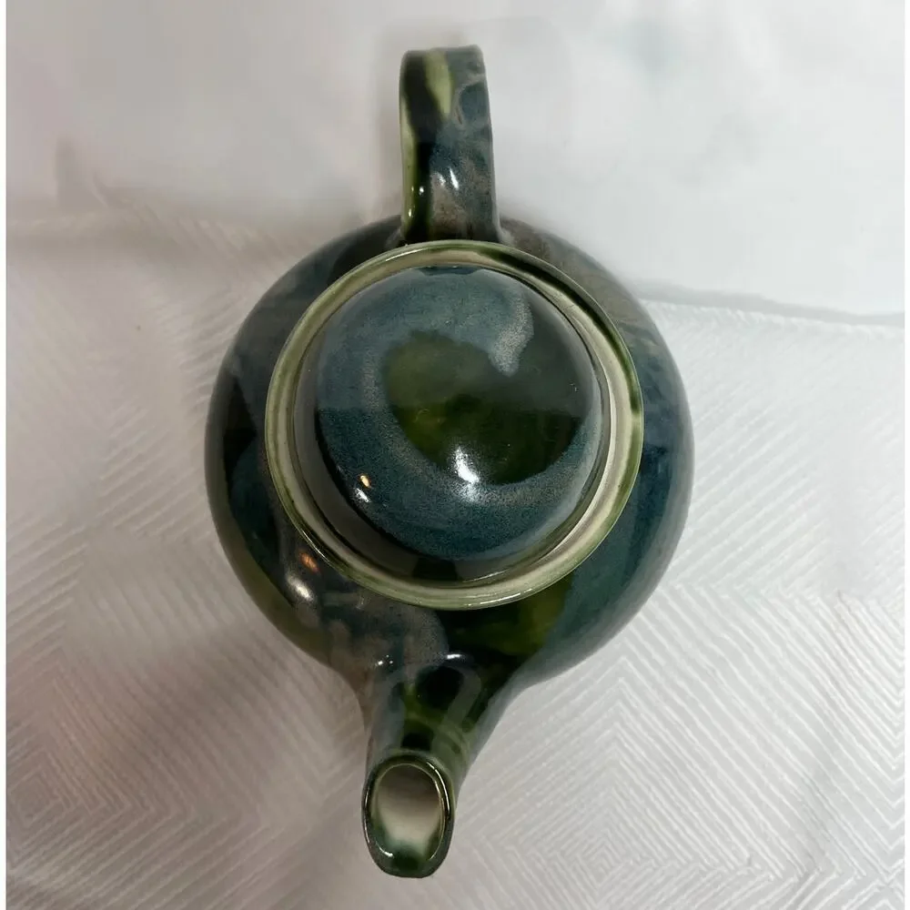 Handmade Ceramic Teapot Domed Lid Blue Green Glaze 6